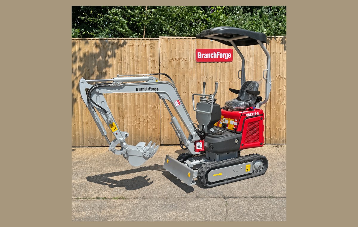 BranchForge CREX10-K mini excavator, arm extended